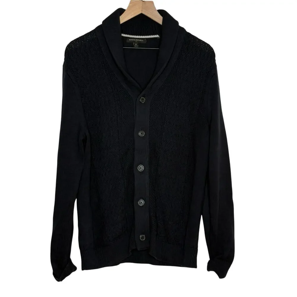 Banana Republic Mens Size Medium Navy Blue Cotton Knit Preppy University Sweater